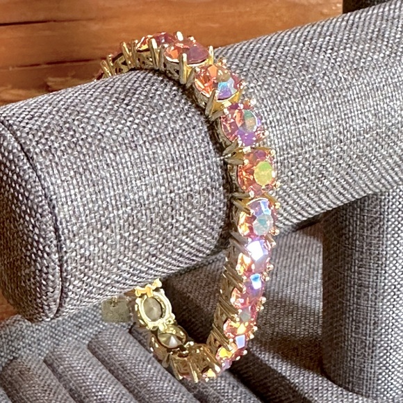 RARE Pink Aurora Borealis CZ AB Tennis Bracelet Hibiscus Park Lane Jewelry Gold - Picture 4 of 6